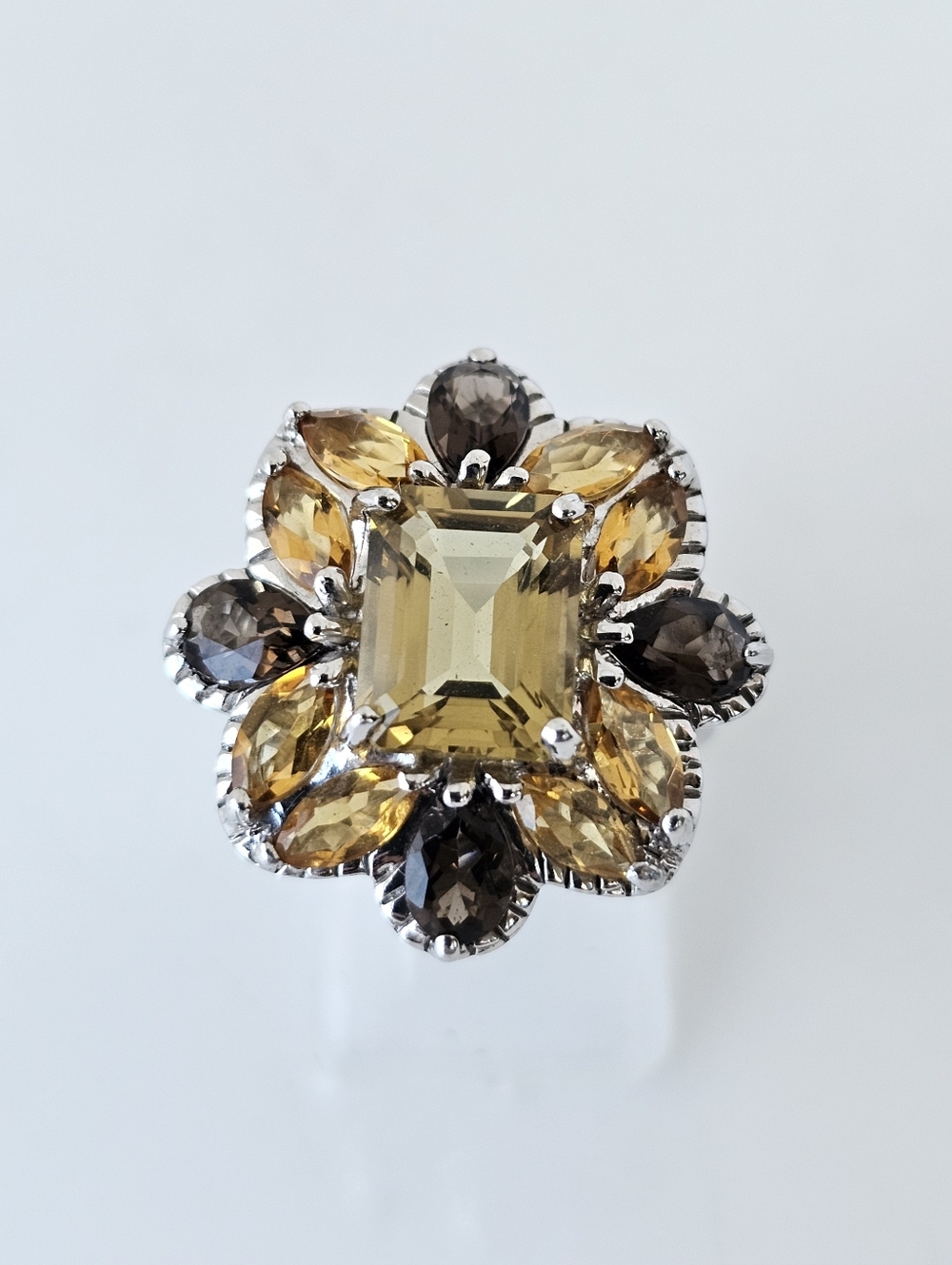 Natural Yellow Citrine & Smoky Quartz Sterling Silver Ring Size 7! - Picture 3 of 5